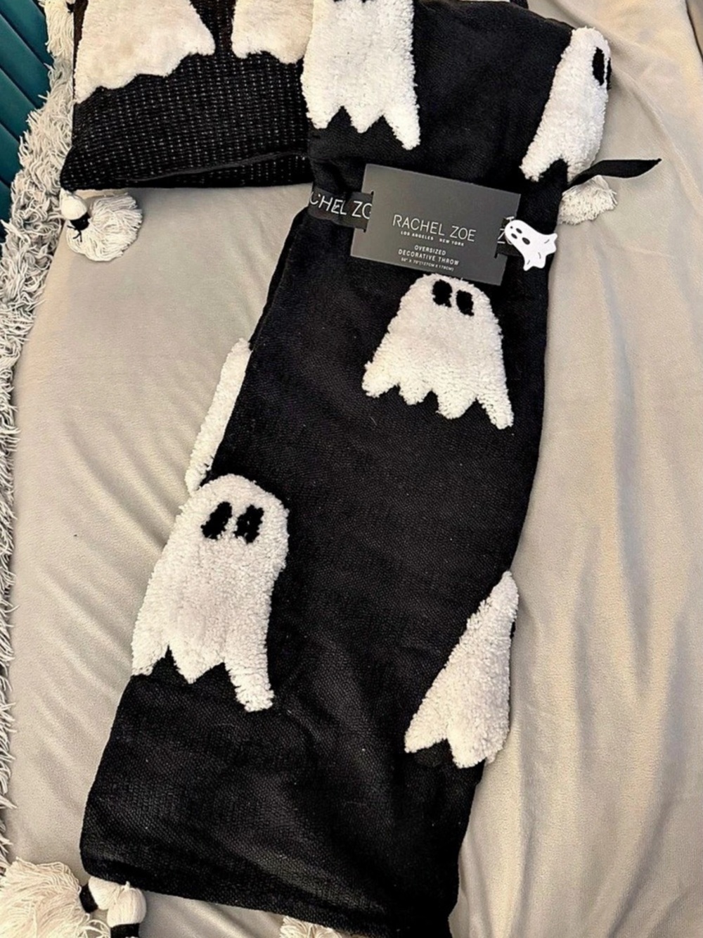 Rachel Zoe Oversized Decorative Ghost Throw Blanket and Pillow Set Ghost